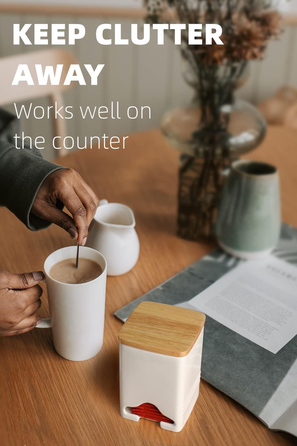 Ceramic Tea Bag Storage Organizer Caddy Holder with Lid (White)