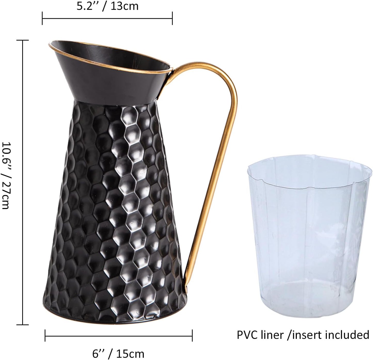 Elegant Black Metal Pitcher Vase, Farmhouse Galvanized Flower Vase, Rustic Decorative Milk Jug for Home Décor