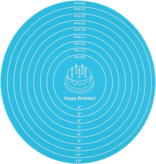 Silicone Baking Mat Cake Mat Silicone Cake Mat Silicone Baking Mat with Measurements for CakeTurntable Stand Non-Stick Heat Resistant Pastry Baking Sheet -Blue