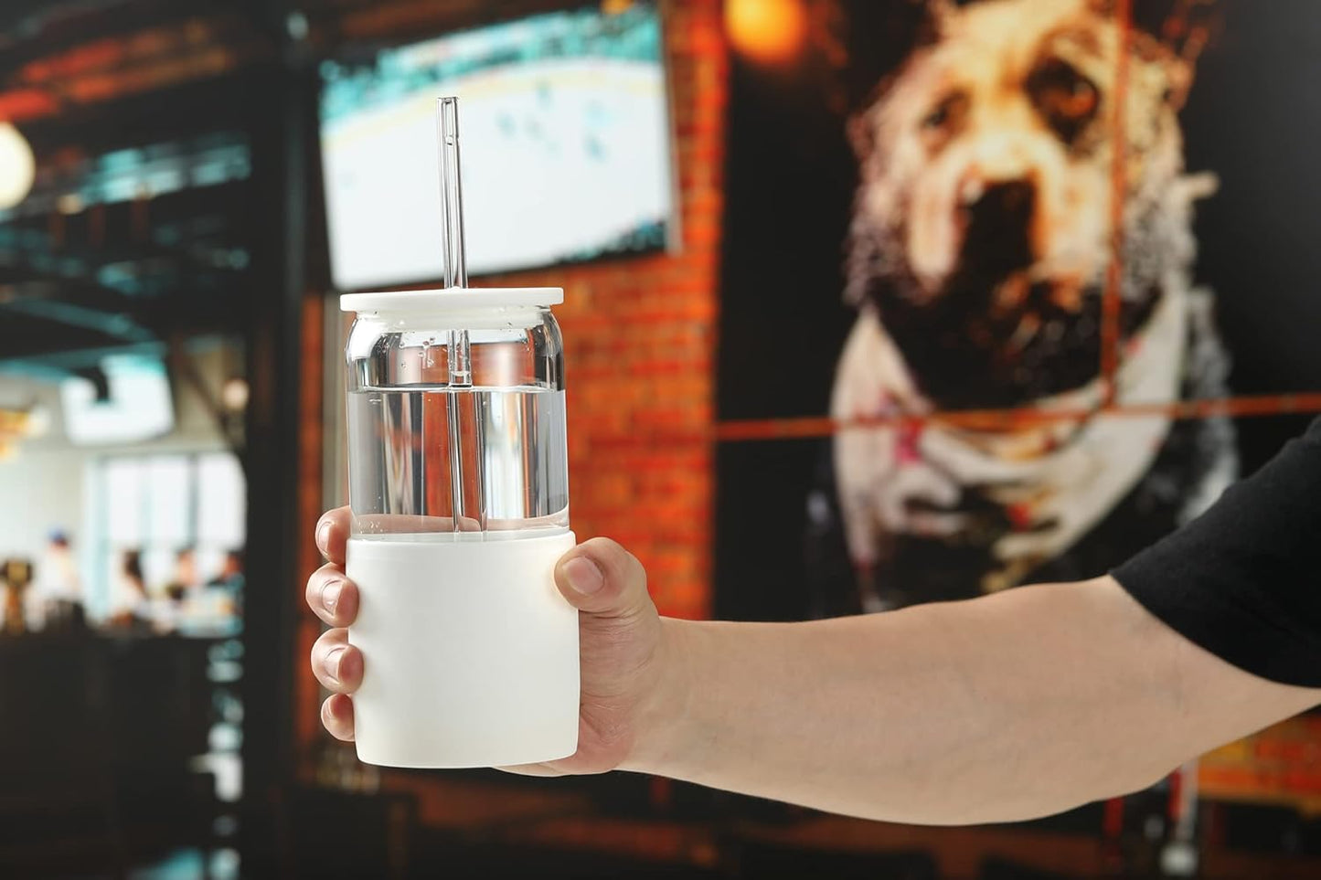 Sunseeke Glass Tumbler with Straw and Lid, 16oz Ice Coffee Cup, Silicone Sleeve Cleaning Brushes, Drinking Glasses for Water, Iced Coffee, Smoothie -BPA Free -3Pack