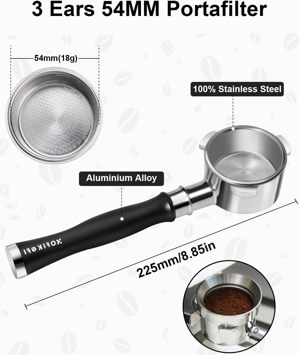 54mm Bottomless Portafilter, 3 Ears Bottomless Naked Portafilter Compatible with Breville/Sage Barista Express BES870/876/878/880/881/450/500/810/840, with Puck Screen and 18g Filter Basket
