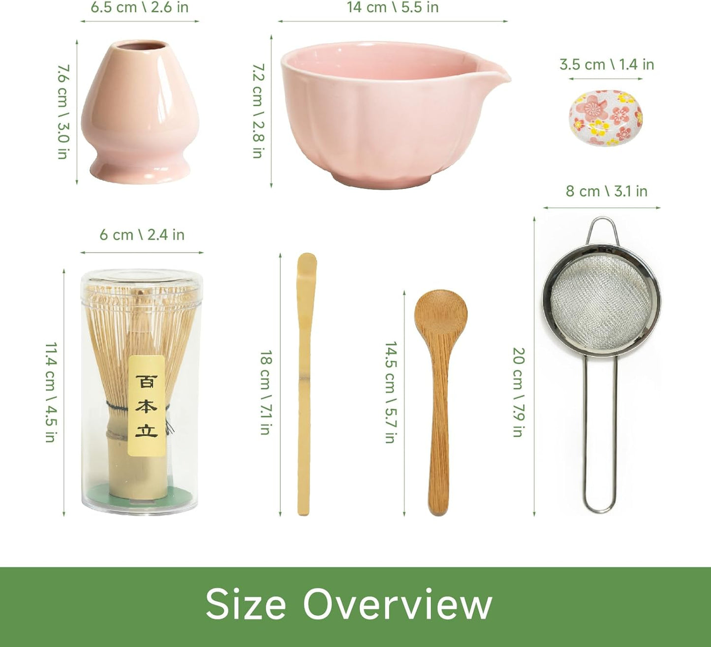 Matcha Whisk Set – 7 Pcs Japanese Tea Set with Matcha Bowl, Bamboo Whisk, Scoop, Holder, Sifter – Traditional Matcha Kit for Ceremony, Gift for Matcha Lovers