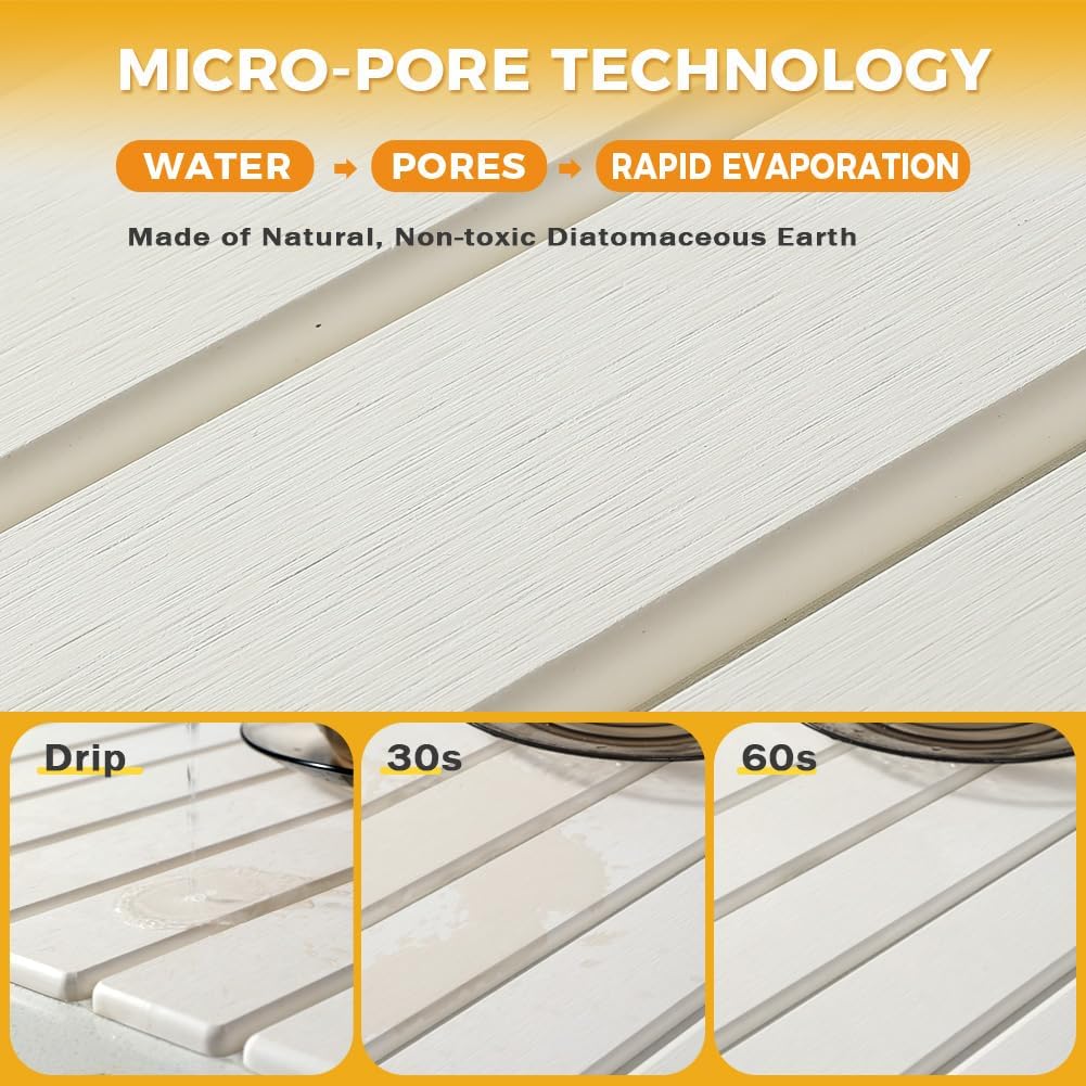 Stone Drying Mat for Kitchen Counter, 24"×16" Collapsible Diatomaceous Earth Dish Drying Mats, Fast Absorbent, Large Quick-drying Draining Mat for Dishes Cookware Cups Bathroom Any Countertop