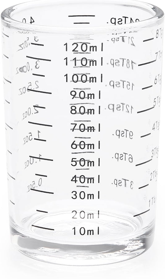 BCnmviku Measuring Cup Shot Glass 4 Ounce/120ML Liquid Heavy High Espresso Glass Cup Black Line (1, Black)