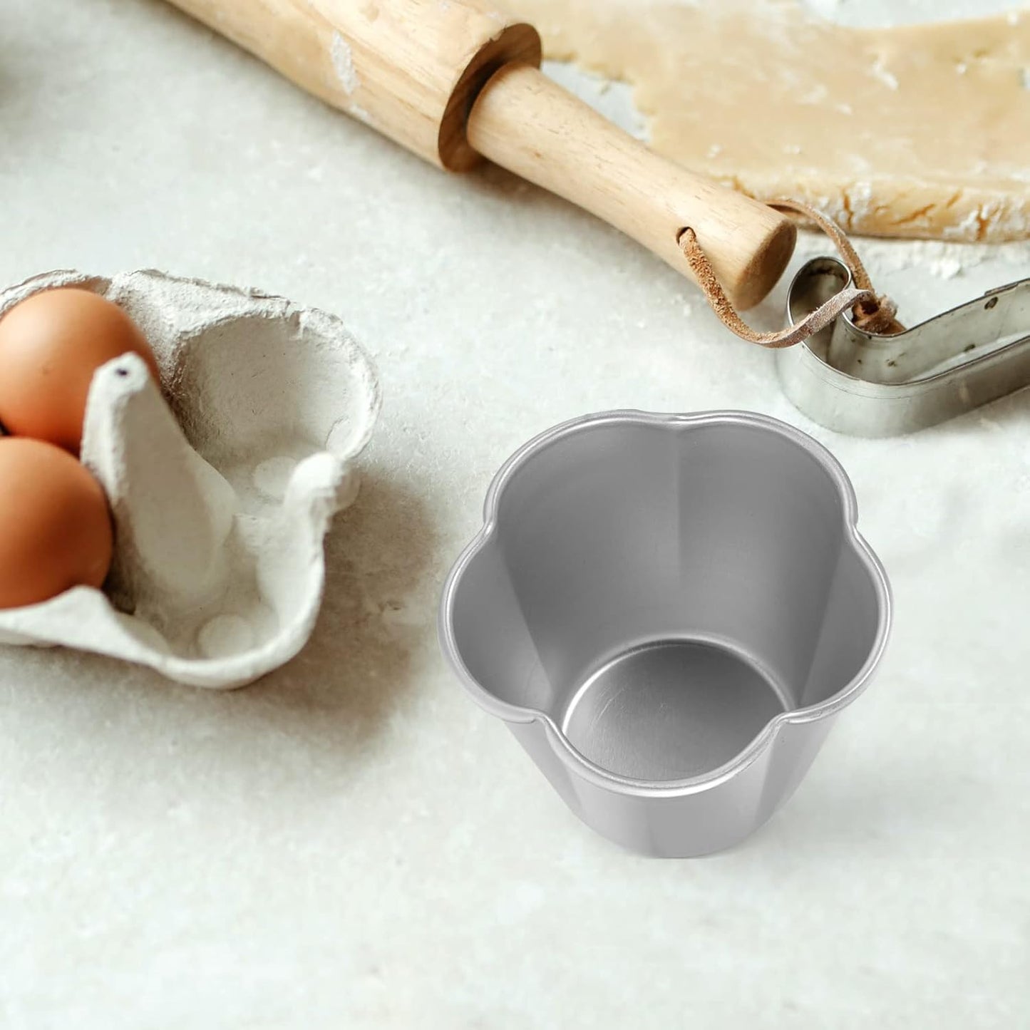 6pcs Flower Shape Pudding Moulds Aluminum Baking Cups Non Stick Round Nonstick Egg Tart Cupcake Muffin Cheesecake Mould for Baking Tool Cake Mold Silicone Egg Molds