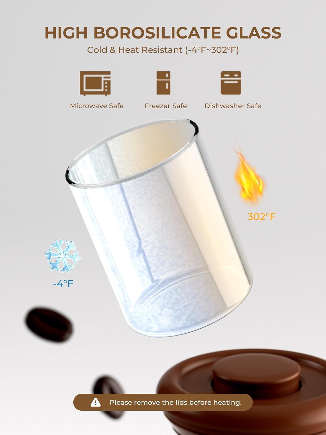 Glass Coffee Container - 900ml x 2 Pop Top Coffee Storage Airtight Canister, Large Ground Coffee Containers Coffee Jars with Lids 300g Brown