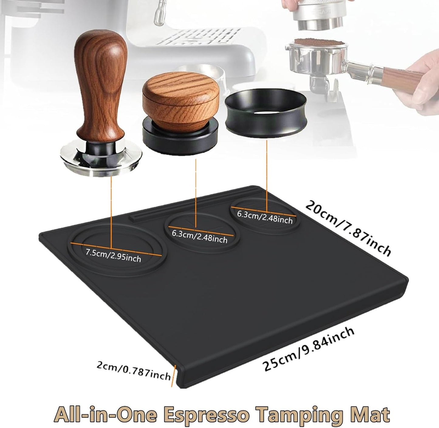 Espresso Tamping Mat, Coffee Tamper Mat, Espresso Mat for Counter, Silicone Tamper Mat, Food-grade, Non-Slip, Waterproof, Heat Resistant (Black, 25x20x2cm)