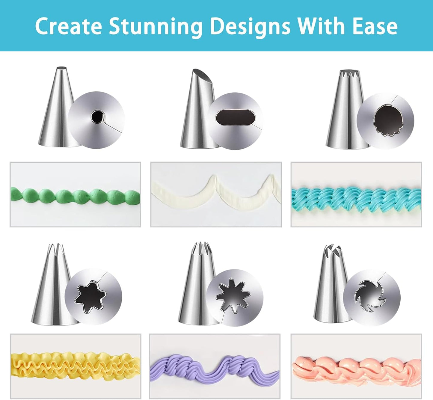 Piping Bags and Tips Set, Reusable Cake Decorating Kit with 6 Icing Tips, 2 Reusable Pastry Bags, 2 Converters, 2 Bag Ties, 3 Scrapers, Beginner-Friendly Baking Supplies for Cupcakes, Cookies