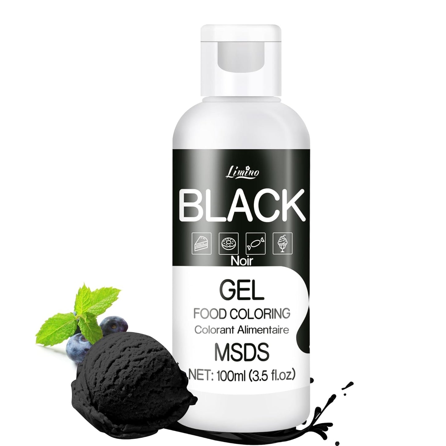 Gel Food Coloring - 4.5oz Vivid Food Coloring Gel for Baking, Cake Decorating, Cookie, Fondant, Macaron - Tasteless Concentrated Edible Food Color Dye for Icing, Slime, Drinks, DIY Crafts (Black)