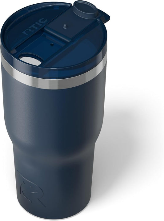 RTIC 30oz Essential Tumbler with Lid, Insulated, Stainless Steel, Metal, Double Wall Vacuum-Insulation, Ceramic Lined, Travel Cup for Iced Coffee, Tea, Hot and Cold Drink, Navy