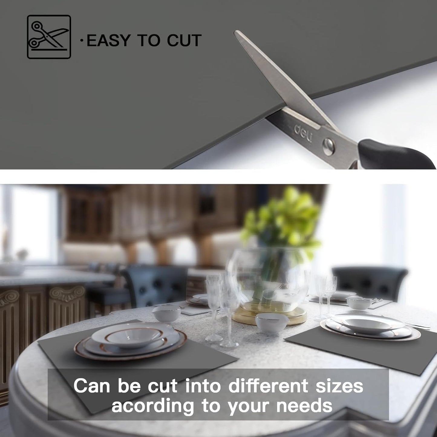 2MM Thick Silicone Countertop Mat, 23.6"x 23.6" Silicone Mats for Kitchen Counter, Nonslip Heat Resistant Mat, Large Kitchen Counter Mats, Waterproof Countertop Protector, Semitransparent