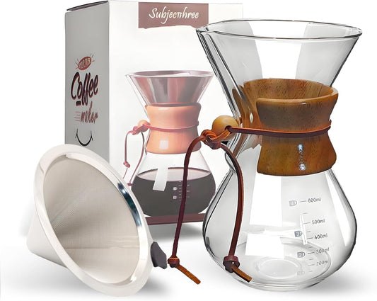 Pour Over Coffee Maker 20 oz Drip Coffee Pot Set Glass Carafe with Filter Subjectthree Manual Brewer for Camping (6 cup/20 oz)