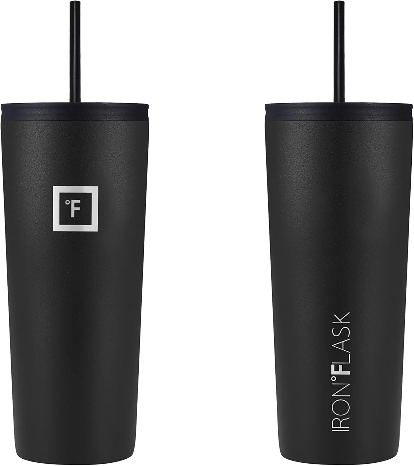 IRON °FLASK Classic Tumbler - Vacuum Insulated Stainless Steel Water Bottle, Double Walled, Drinking Cup, Insulated Travel Mug (Midnight Black, 24 oz Solid Lid)