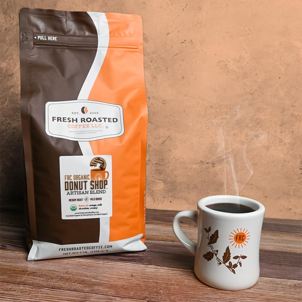 Fresh Roasted Coffee, Organic Donut Shop | USDA Organic, Kosher | Medium Roast 5 lb (80 oz) Whole Bean