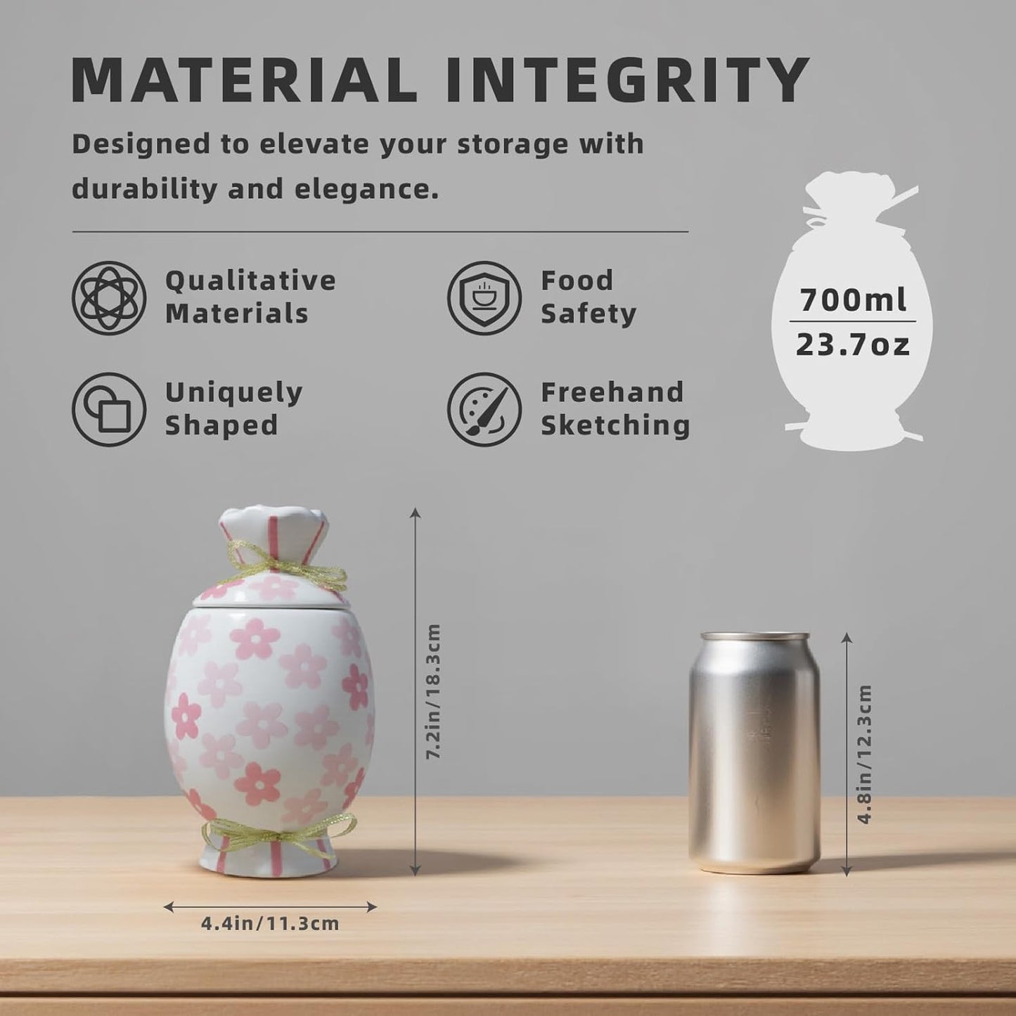 Cute Storage Jars with Airtight Lid, Funny Candy Shape Ceramic Food Container, Cookie Canister for Coffee Bean, Sugar, Tea, Spices, Cereal, Nuts, Dog Treat-700 ml / 23.7 oz(Pink Flowers)