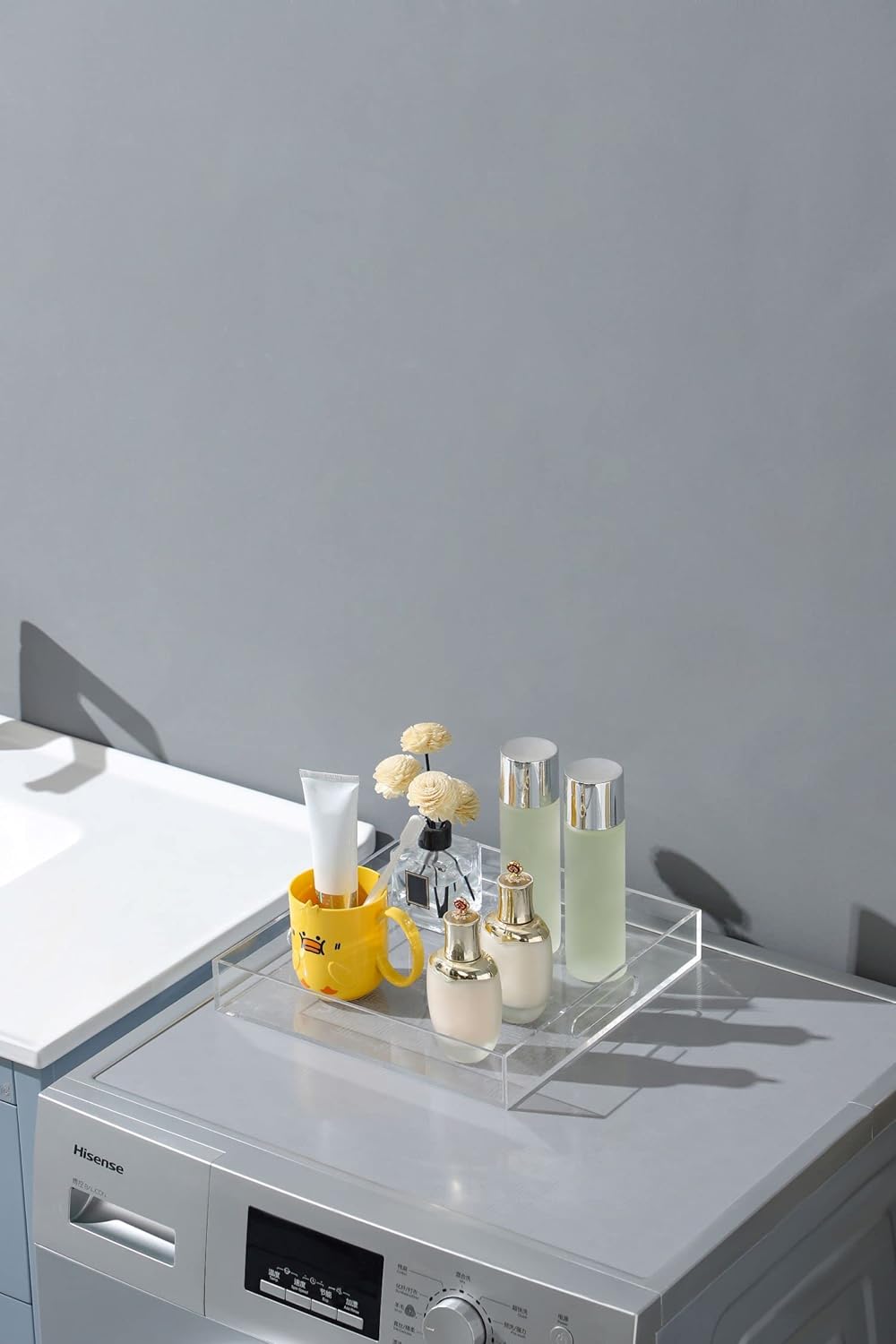 Clear Sturdy Acrylic Serving Tray with Handles-12x12 Inch-Serving Coffee,Appetizer,Breakfast,Butler-Kitchen Countertop Makeup Drawer Organizer-Vanity Table,Ottoman Tray