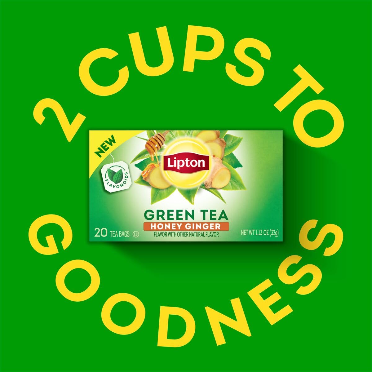 Lipton Honey Ginger Green Tea Bags, Flavored, Unsweetened Teabags for Hot Tea or Iced Tea with Caffeine and Flavonoids, 20 Total Tea Bags (Pack of 3)