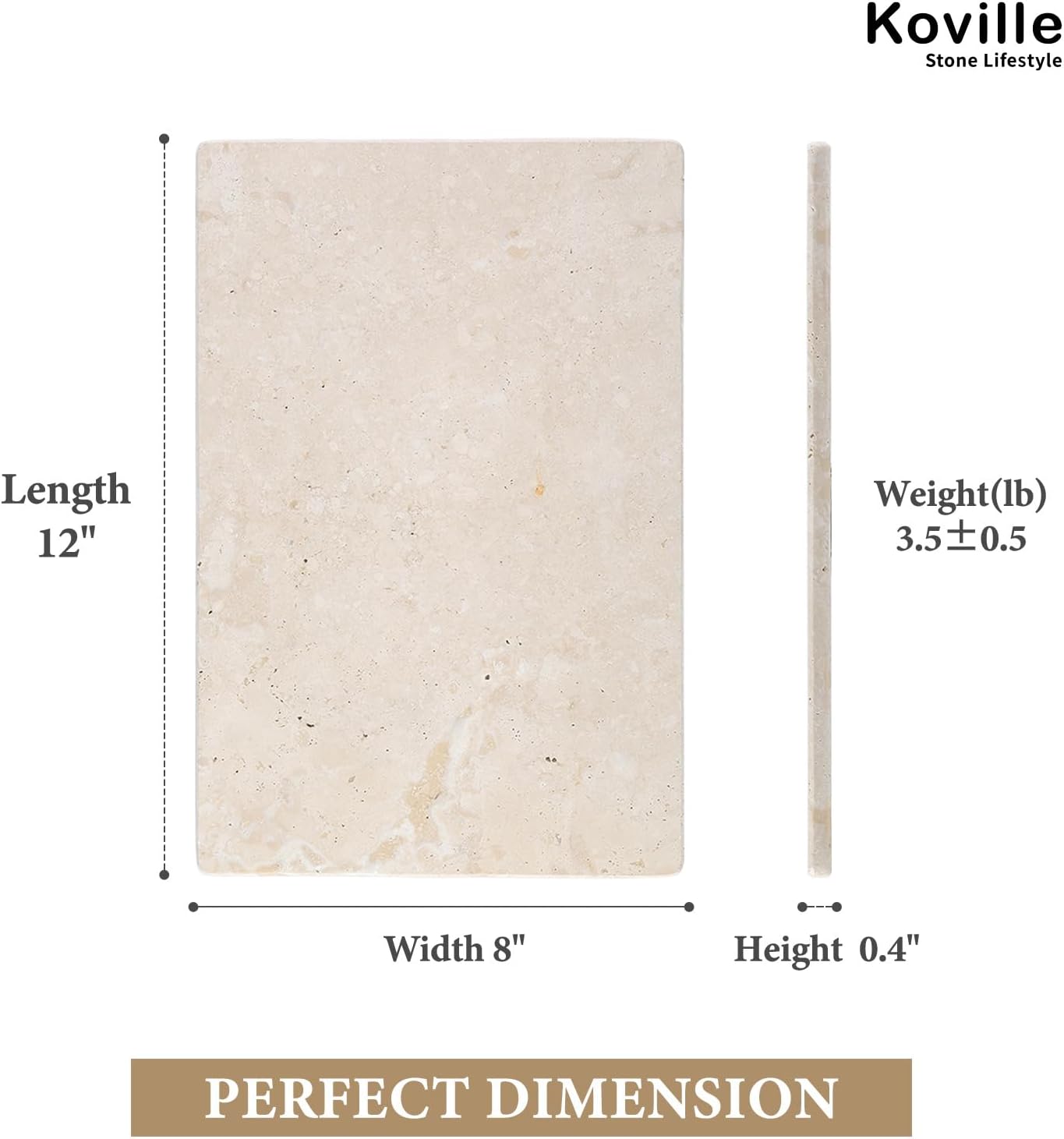 Koville Natural Travertine Marble Cutting Board for Kitchen Counter, 12" x 8" Real Stone Slab Marble Cheese Board for Home Decor, Stone Pastry Boards Bathroom Perfume Tray Candle Plate