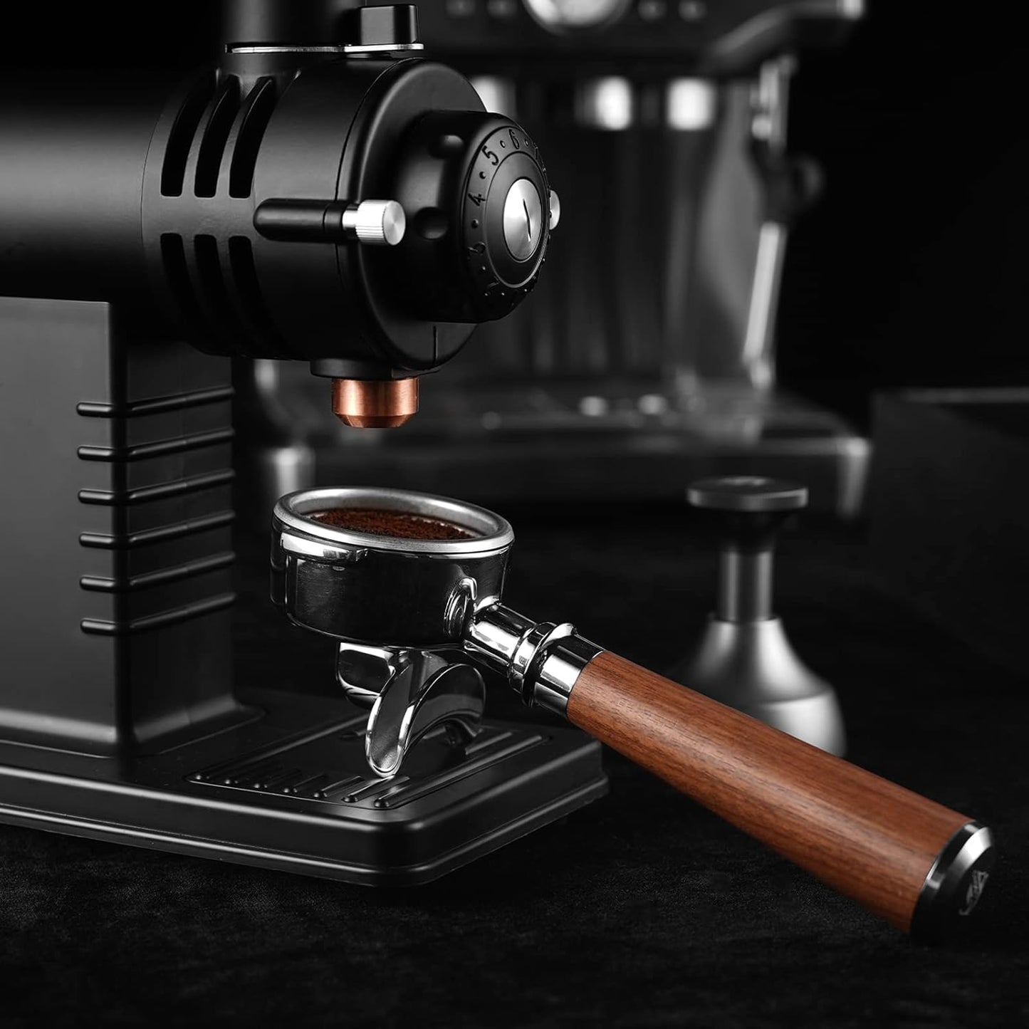 58mm Espresso Double Spouts Portafilter with 2 Ear | Fits E61 | Flair/Rocket/Sanremo/Expobar etc. | Stainless Steel Basket and Walnut Handle | Espresso Accessories