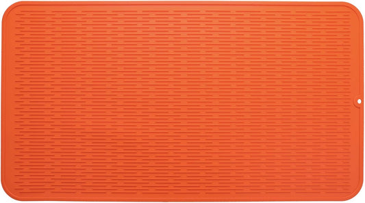 Silicone Dish Drying Mat for Multiple Usage,Easy clean,Eco-friendly,Heat-resistant Silicone Mat for Kitchen Counter or Sink,Refrigerator or Drawer Liner Orange 4XL 32 inches x 18 inches