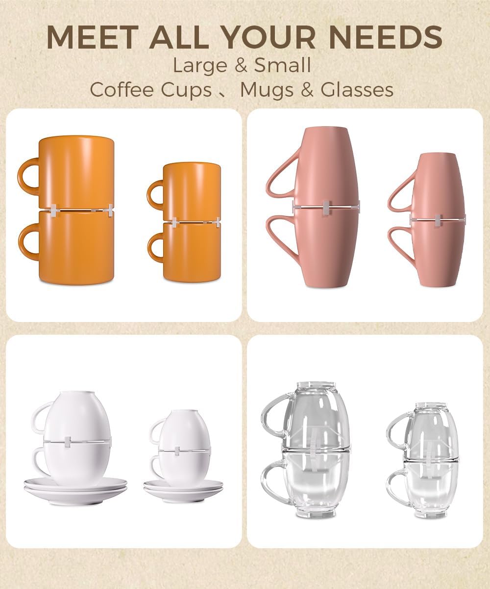 Coffee Mug Organizers and Storage (8Pack), Adjustable Stackable Cup Organizer for Kitchen Cabinets Shelf Organization, Cupboard Save Space Cup Stacker Holder for Tea Cup/Coffee Mugs/Glasses