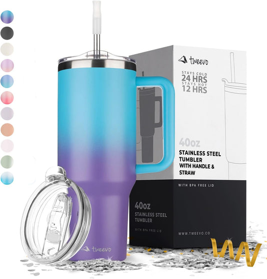 40 oz Tumbler With Handle and Straw Made of Stainless Steel - Double Wall Vacuum Insulated Tumbler With Lid - Sweat Proof Easy Grip, BPA-Free, Dishwasher Safe Tumbler (Amethyst)
