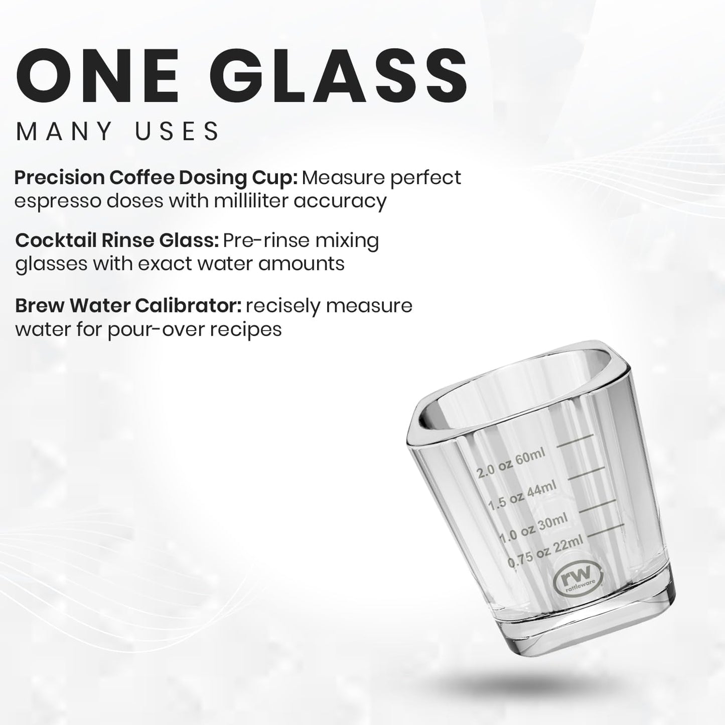 Rattleware 3 Oz Graduated Shot Glass Heavyweight Break-Resistant Glass with White Etched Measurements Oz ML tsp tbsp Durable Espresso Cocktail Measuring Glass for Bar Cart Home Bar Cafe Use