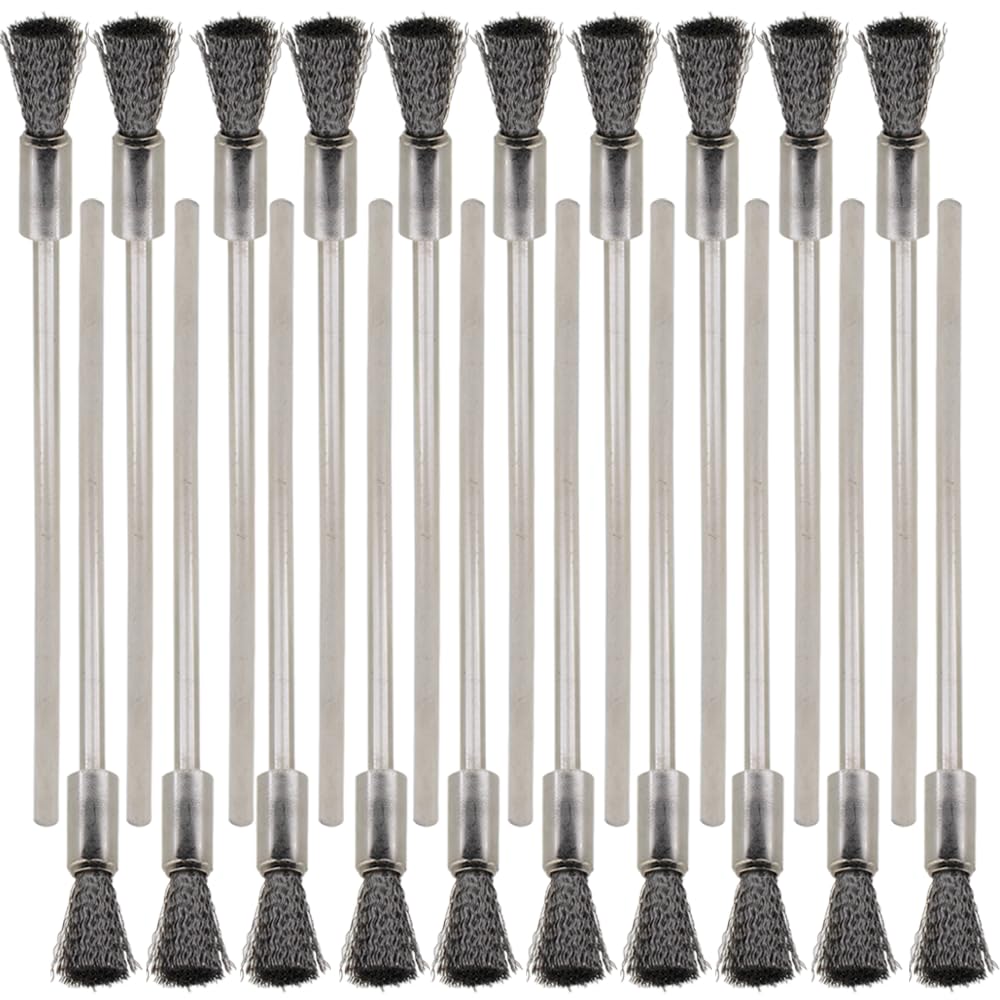 20PCS Wire Brushes with Extended Handle - Metal Rust Removal, Polishing, Cleaning - 6mm Diameter, 3mm Shaft, 100mm Length - Removes Burrs, Dust, and Oxide Layer - Handles Rough Surfaces