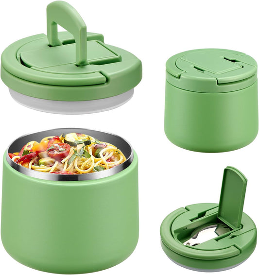 Soup Thermo for Hot Food Kids 14oz Lunch Containers with Buckle Lid Wide Mouth Hot Food Jar Vacuum Insulated Stainless Steel Bento Box Leakproof with Spoon(Green)