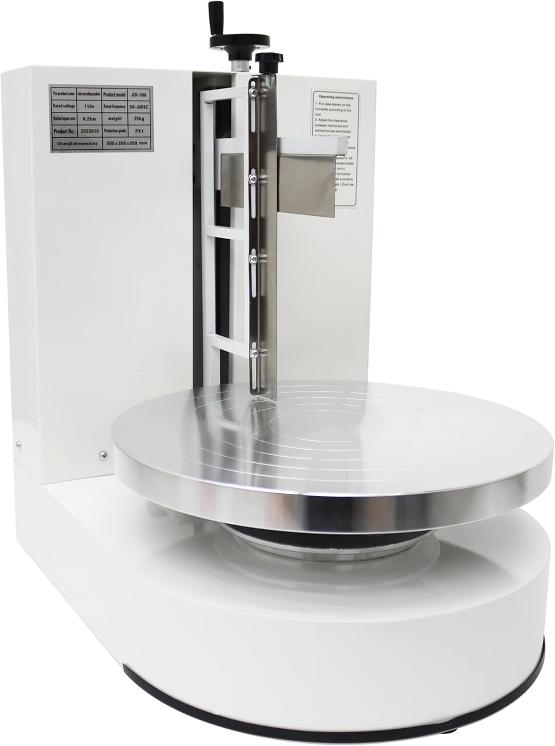 TECHTONGDA Cake Cream Spreading Frosting Icing Turntable Automatic Coating Machine with Graduated Scraper 60-320RPM Rotating Speed for 6-14inch Cakes White