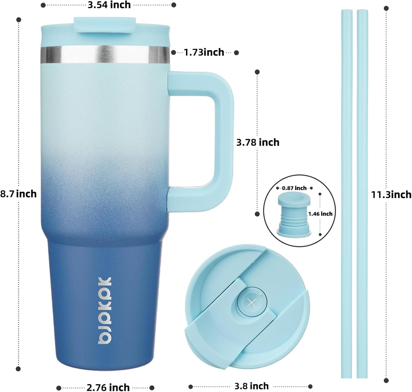 BJPKPK Tumbler With Handle 30 oz Stainless Steel Insulated Tumbler With Lid And Straw For Water Or Ice Coffee,Sky