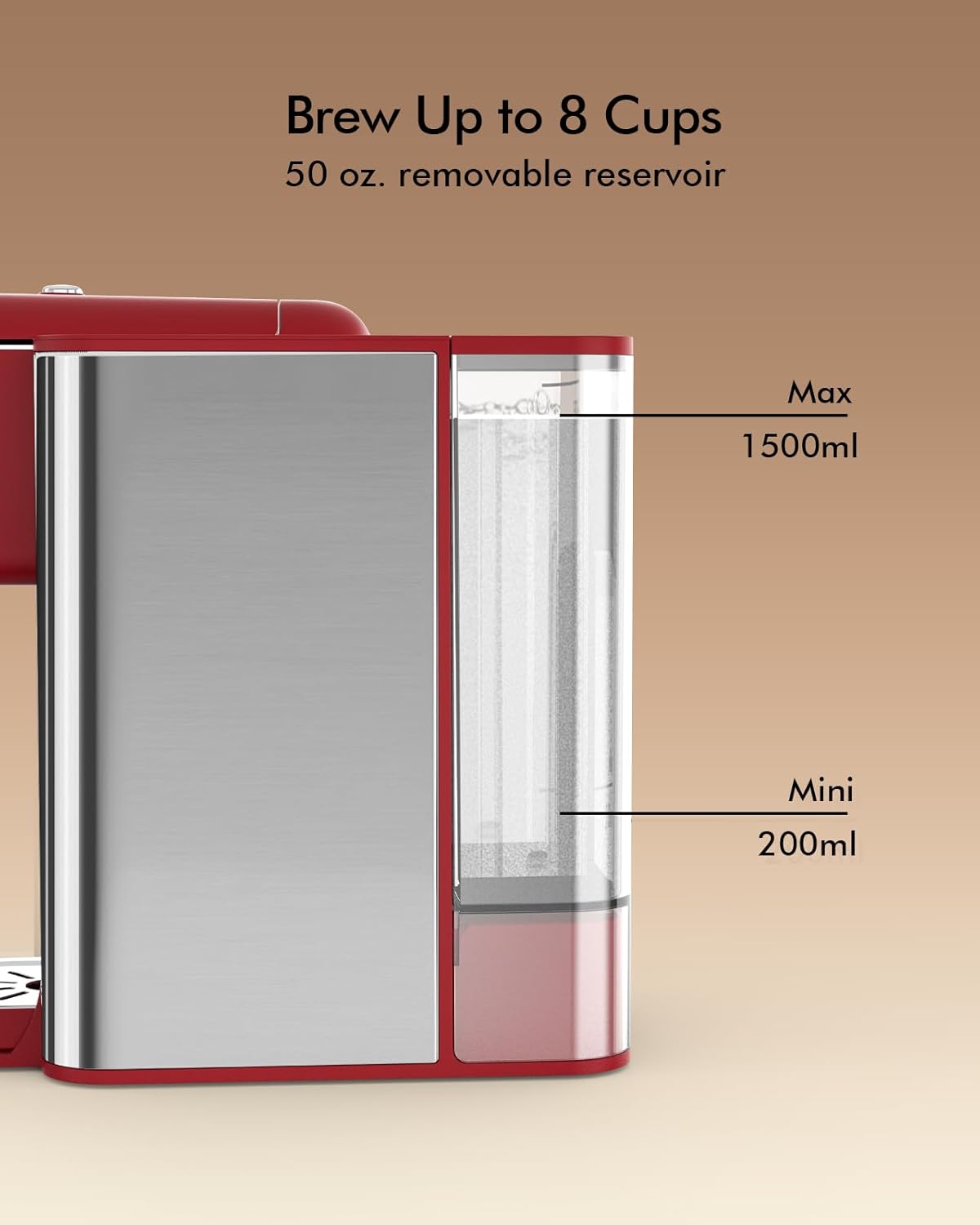 3-in-1 Capsule Coffee Machine - Single Serve Brewer for Coffee Pods, Ground Coffee, & Loose Tea, 6-10oz Brew Sizes, 50oz Removable Tank, 1150W (Red)