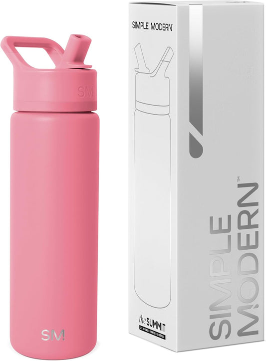 Simple Modern Water Bottle with Straw Lid | Vacuum Insulated Stainless Steel Metal | Reusable Leak Proof BPA-Free Cup for School | Summit Collection | 22oz, Velvet Pink