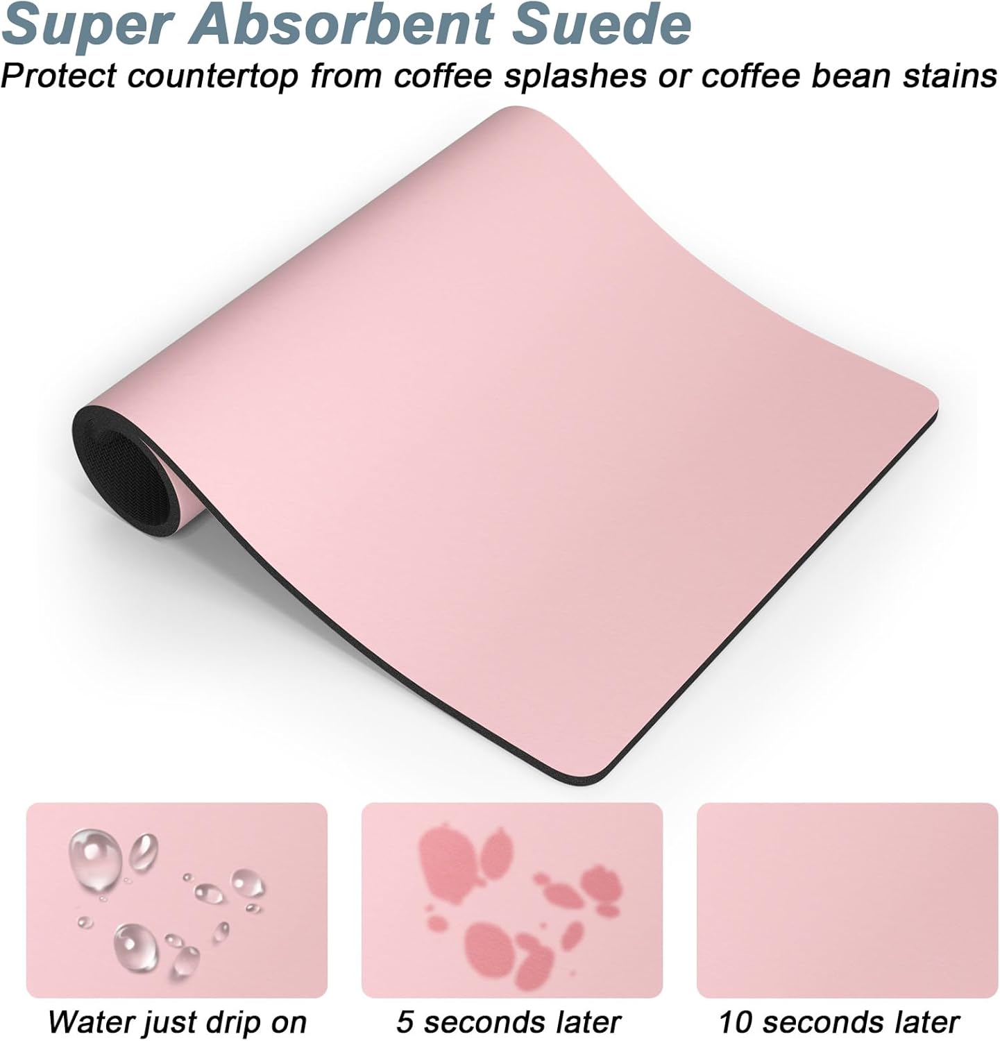 Rnivvi Coffee Mat, 16" x 24" Coffee Bar Mats for Espresso Machine Station Accessories and Organizer, Hide Stain Rubber Backed Absorbent Dish Drying Pad for Kitchen Counter, Cute Bar Decor Pad, Pink