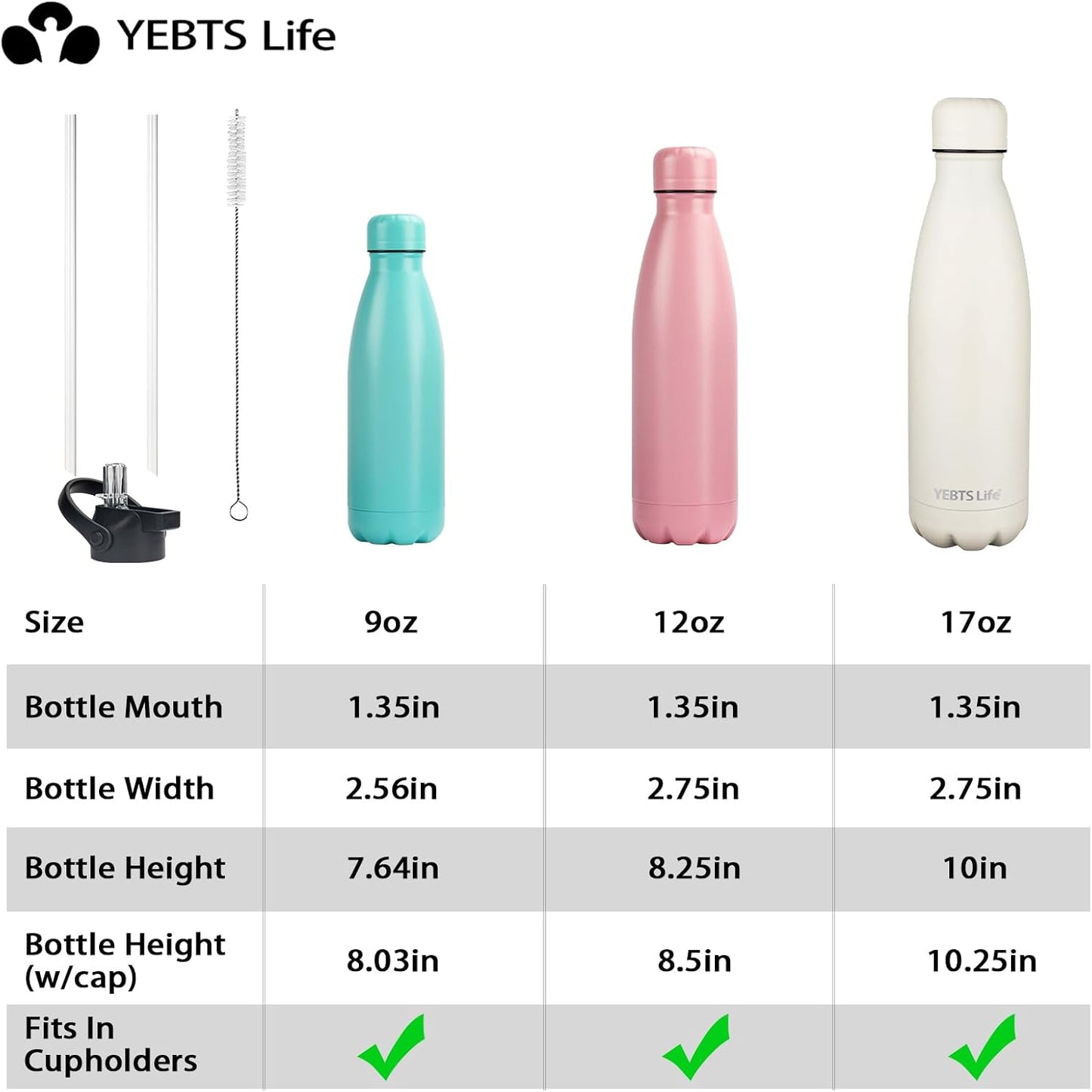 Insulated Water Bottle, 2 Pack-17oz Stainless Steel Water Bottles with straw lid, Metal Sports Water Bottles for Boys,Girls, Double Wall Vacuum BPA-Free Flask for School, Sports(Grey-white)