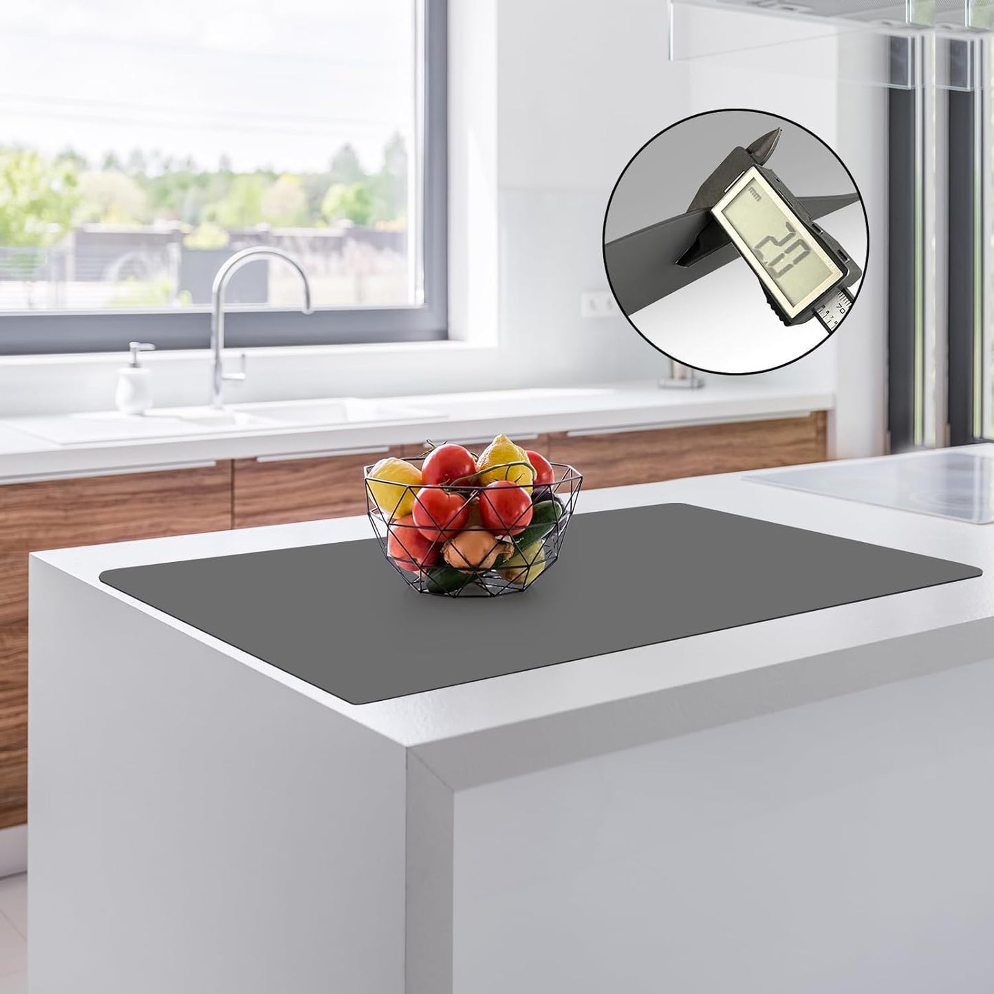 2MM Thick Silicone Countertop Mat, 35.4"x 23.6" Silicone Mats for Kitchen Counter, Nonslip Heat Resistant Mat, Large Kitchen Counter Mats, Waterproof Countertop Protector, Dark Gray