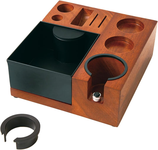 Espresso Tamping Station Knock Box - 9 in1 Espresso Knock Box And Tamp Station Coffee Organizer Fit for 51mm 53mm 54mm 58mm Espresso Tamper Distributor Portafilter Puck Screen Accessories Storage