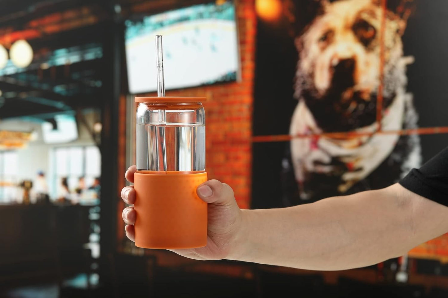 Sunseeke Glass Tumbler with Straw and Lid, 16oz Ice Coffee Cup, Silicone Sleeve Cleaning Brushes, Drinking Glasses for Water, Iced Coffee, Smoothie - BPA Free -3Pack