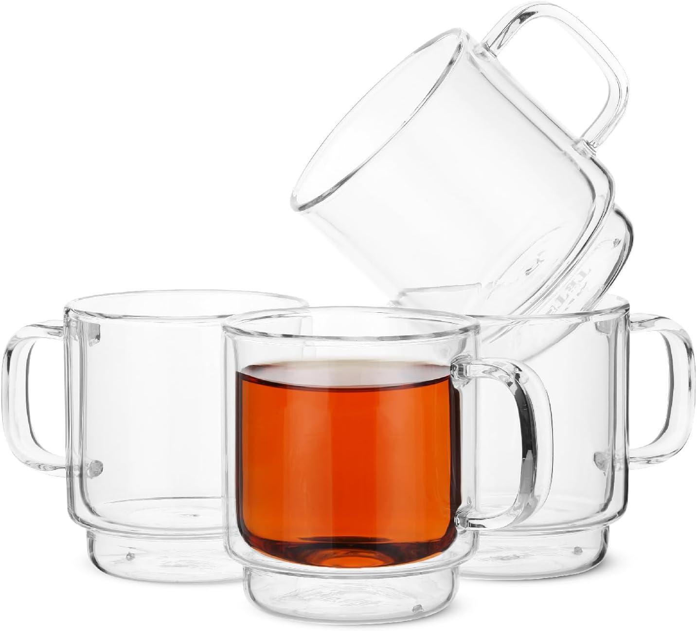 BTaT- Stackable Espresso Cups, Set of 4 (5.0 oz, 150 ml), Double Wall Glass Coffee Mugs, Clear Tea Cup, Demitasse