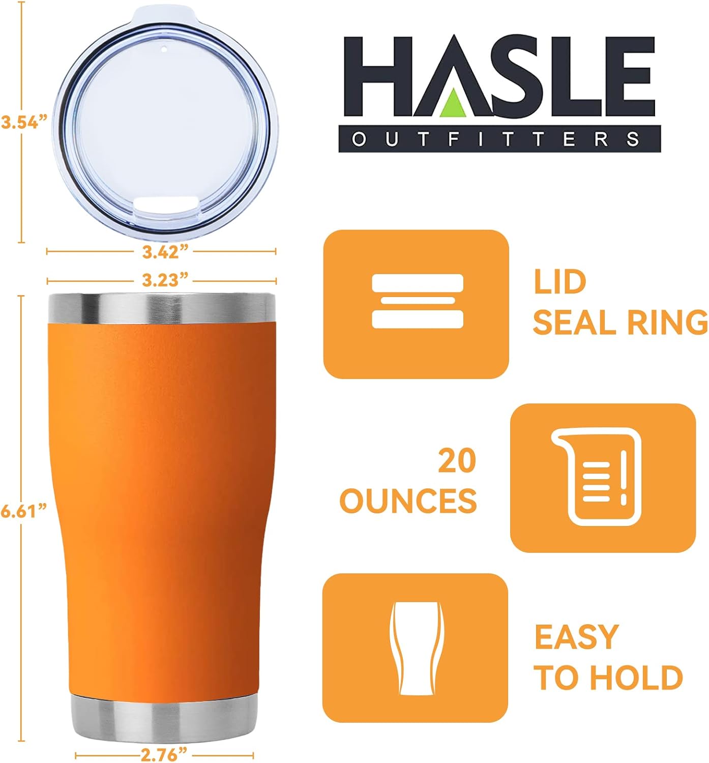 HASLE OUTFITTERS 20 oz Tumbler Bulk, Stainless Steel Tumblers with Lid, Vacuum Insulated Tumbler, Double Wall Powder Coated Cup, coffee mugs, Orange, 1 Pack