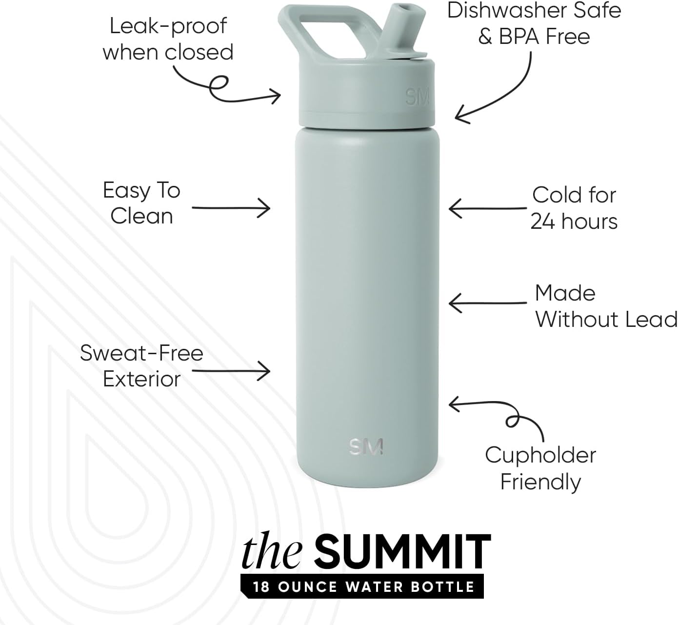 Simple Modern Kids Water Bottle with Straw Lid Vacuum Insulated Stainless Steel Metal Thermos Bottles | Reusable Leak Proof BPA-Free Flask for School | Summit Collection | 18oz, Sea Glass Sage