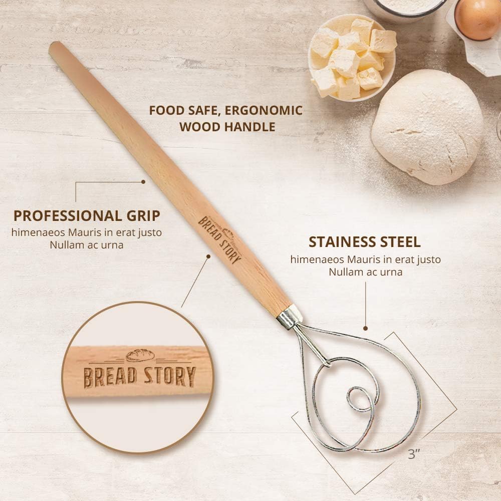 Bread Story Danish Whisk Dough Lame Slashing Tool And Wooden Scraper Tool Used for Pastry Baking Sourdough Starter Kit Set of 3