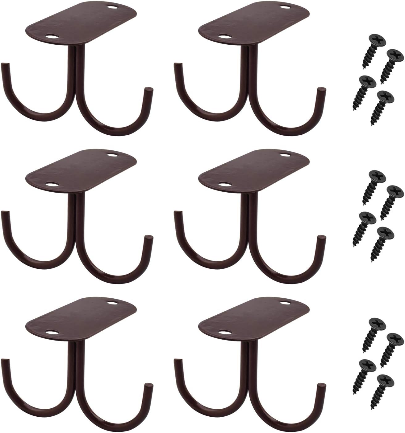 Mocoum Under Cabinet Mug Hooks, Rustic Mug Organizer Rack Under Shelf Hanging Rack for Mugs, Coffee Cups, Utensils Brown, Holds 6 (Max. 6 Mugs)