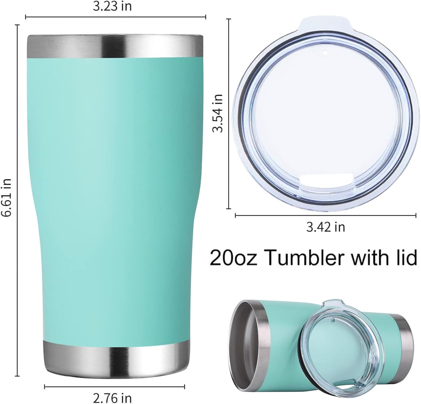 DOMICARE 20oz Tumbler with Lid Stainless Steel Tumblers Bulk, Double Wall Vacuum Insulated Coffee Travel Mug Powder Coated Tumbler, Light Blue