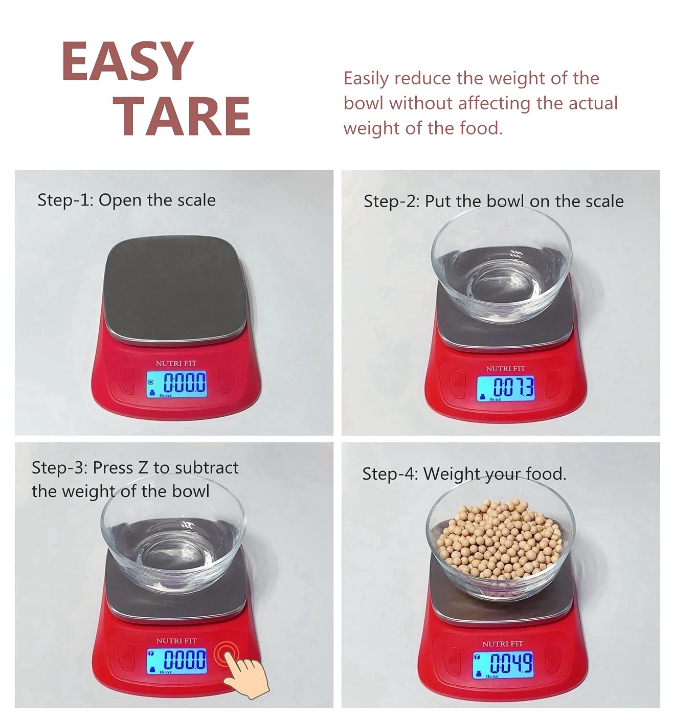 NUTRI FIT Ultra Slim Food Scale Digital Kitchen 1g Increment Measure in lb oz ml High Precision Weight in Grams and oz for Coffee Making, Meal Prep - Red/Stainless Steel