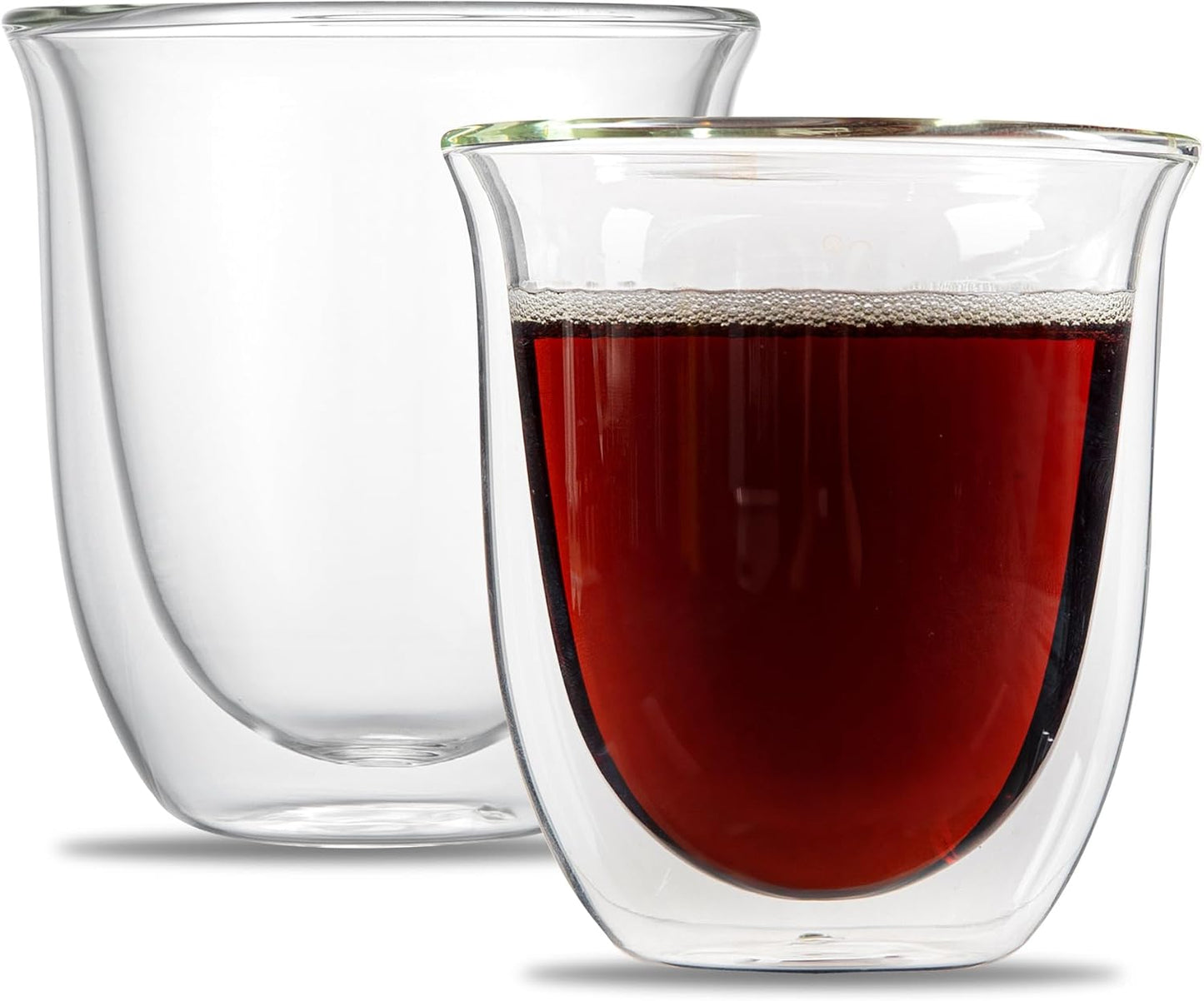 Restaurantware-Forma Professional 6.8 Ounce Double Wall Coffee Cups, 12 Insulated Latte Glasses - Dishwashable, Reusable, Clear Glass Beverage Cups, Freezable, For Hot Or Cold Beverages