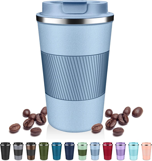 Insulated Coffee Tumblers with Flip Lid 12oz / 17oz, Stainless Steel Travel Coffee Mug Leak Proof, Vacuum Insulated Coffee Mug Reusable Cup, Keeps Cold and Hot for Coffee Tea