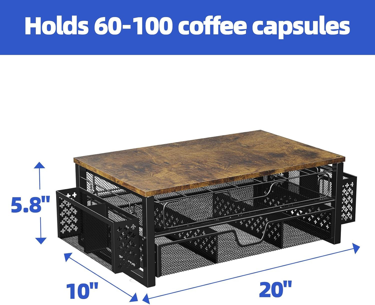 Simple Trending Coffee Pod Holder for K Cups, with 2 Tier Slidng Storage Drawer and Coffee Accessories Holder, 63 Large or 80 Small Capsule Organizer, Black