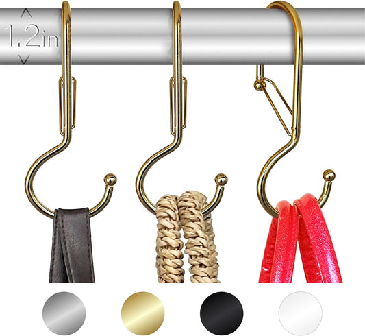 6 Purse Hanger for Closet. Tote Hanger. S-Shaped Hooks S Hooks Twist Design. Anti Drop S-Shaped Hook for Hanging Handbags with Safety Buckle to Prevent Falls. Heavy Duty. (Gold, Twisted)