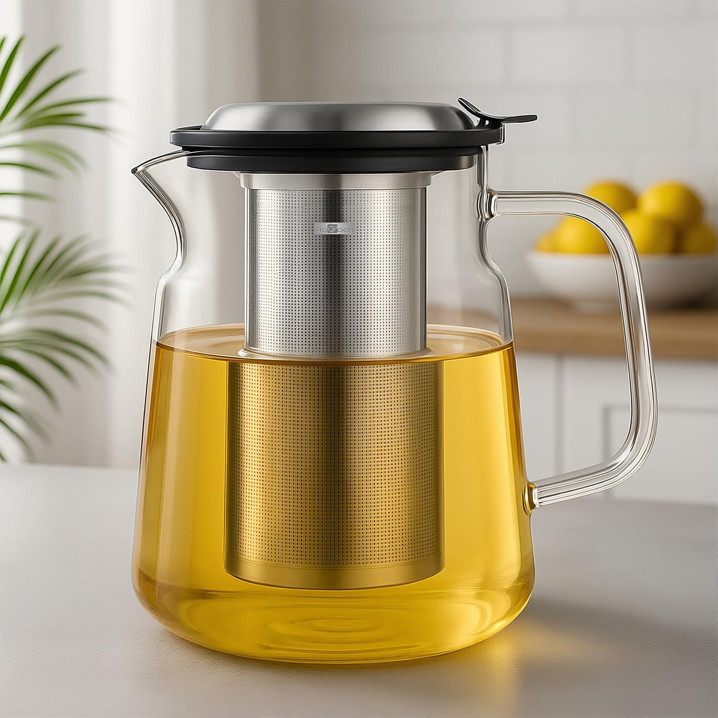 Aquach Glass Teapot with Removable Infuser - 57oz Borosilicate Tea Pot for Stovetop & Cold Brew, Stainless Steel Filter for Loose Leaf/Iced Tea